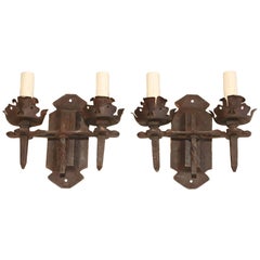 Beautiful 1920 Rustic Handmade Wrought Iron Sconces Antique Beautiful 1920 Rustic Handmade Wrought Iron Sconces