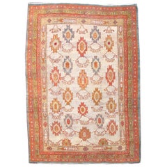 Late 19th Geometric Ivory Oushak Carpet