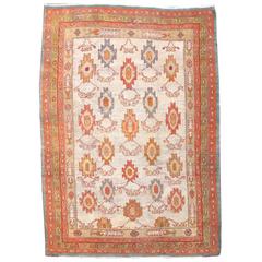 Late 19th Geometric Ivory Oushak Carpet 9