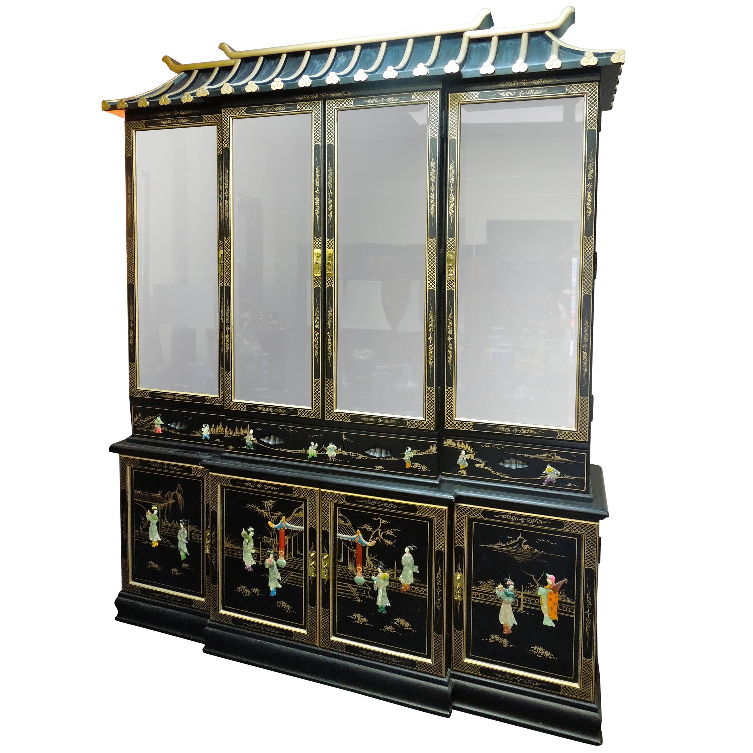 Very Chic 20th Century Chinoiserie Pagoda Glass Front Cabinet