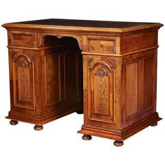 Unusual Small Walnut Pedestal Desk with Leather Top