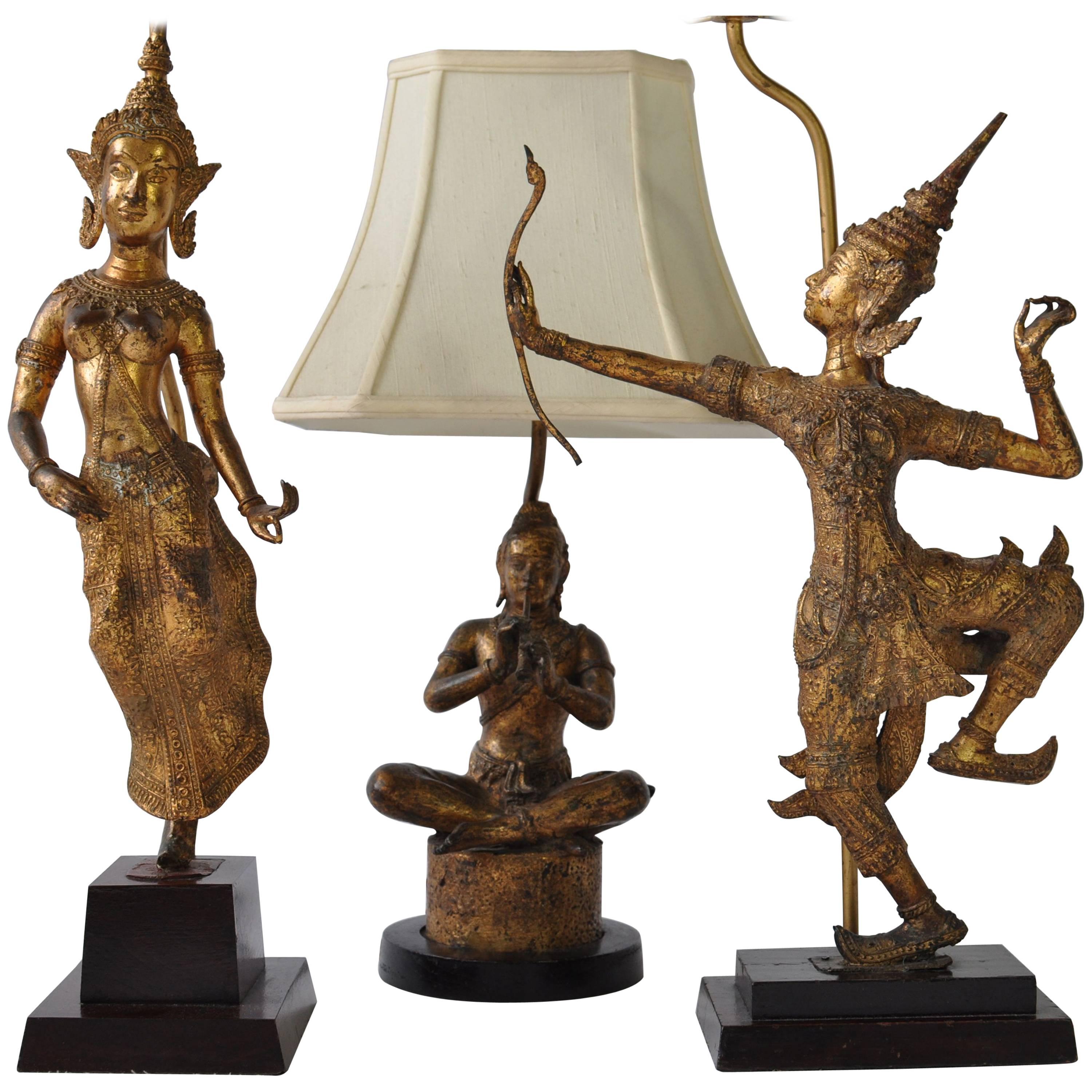 Collection of Vintage Thai Figure Lamps For Sale
