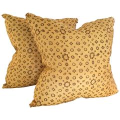 19th Century Pair of Indian Saffron Silk Pillows