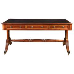 Regency Style Mahogany Partners Writing Table with Tooled Leather Top