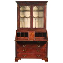 Fine George III Mahogany Brass-Mounted Bureau Bookcase