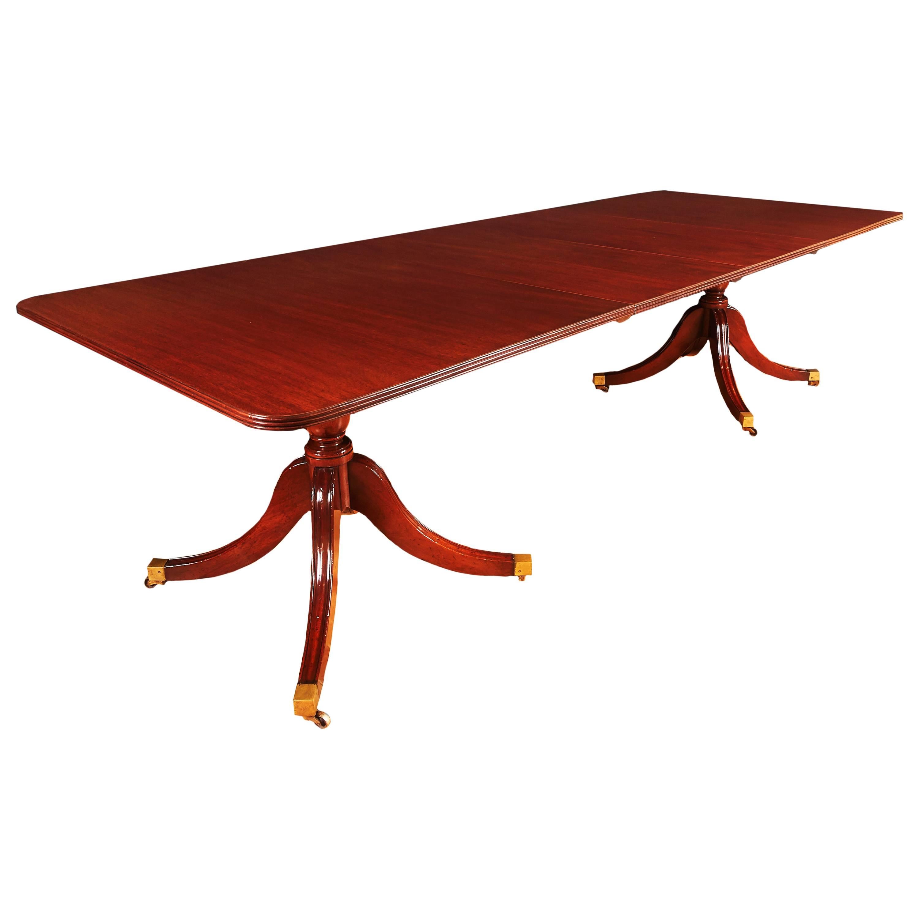 English Mahogany Two Pedestal Dining Table with Three Leaves