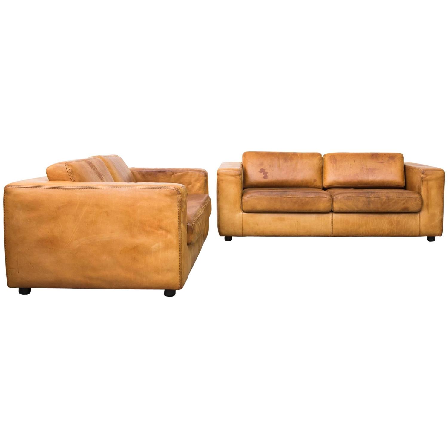 Amazing Natural Cognac Leather Loveseat by Durlet at 1stdibs