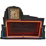 Classic Art Deco Two-Color Neon Clock and Sign, Menu Board