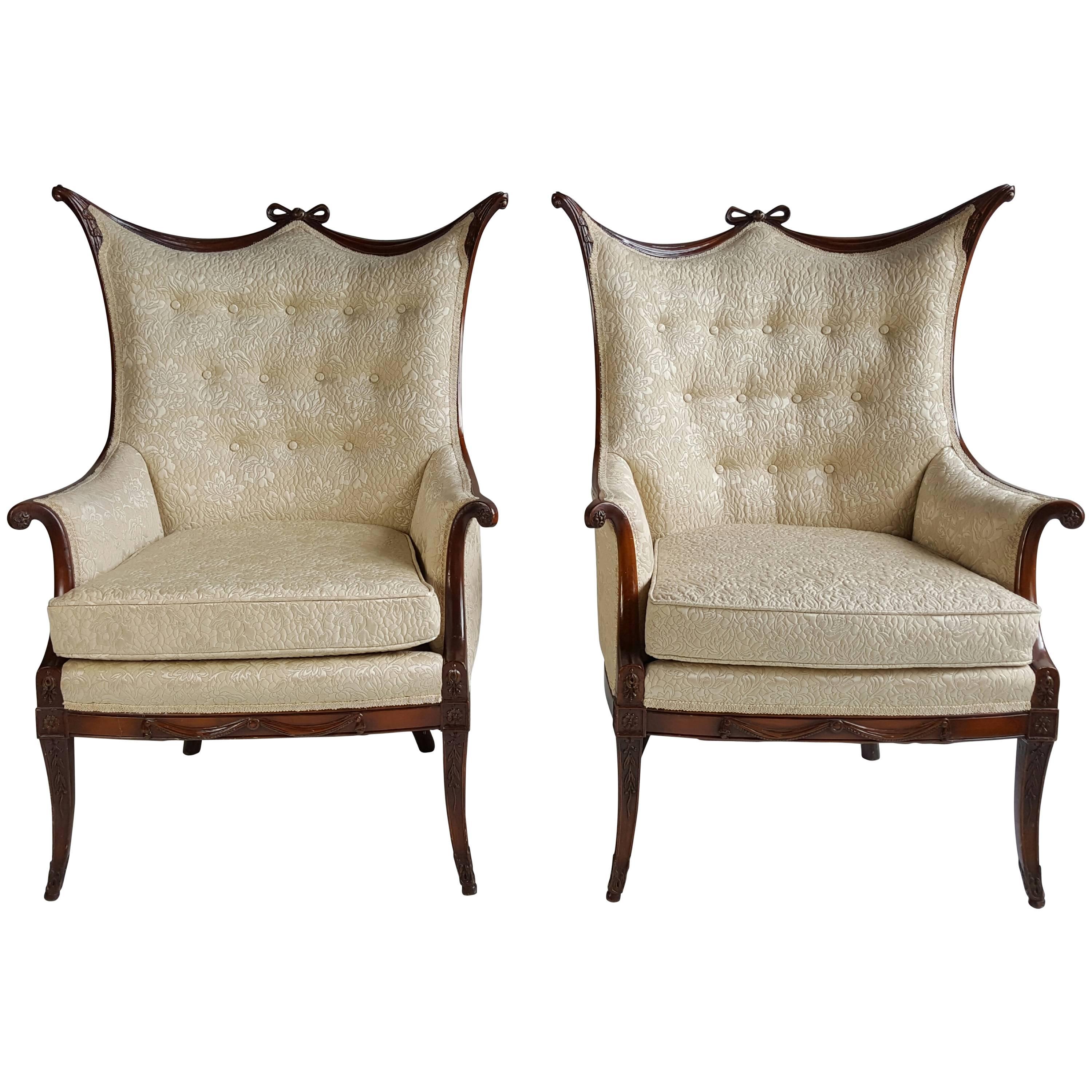 Pair of Elegant Hollywood Regency Grosfeld Button Tufted Armchairs