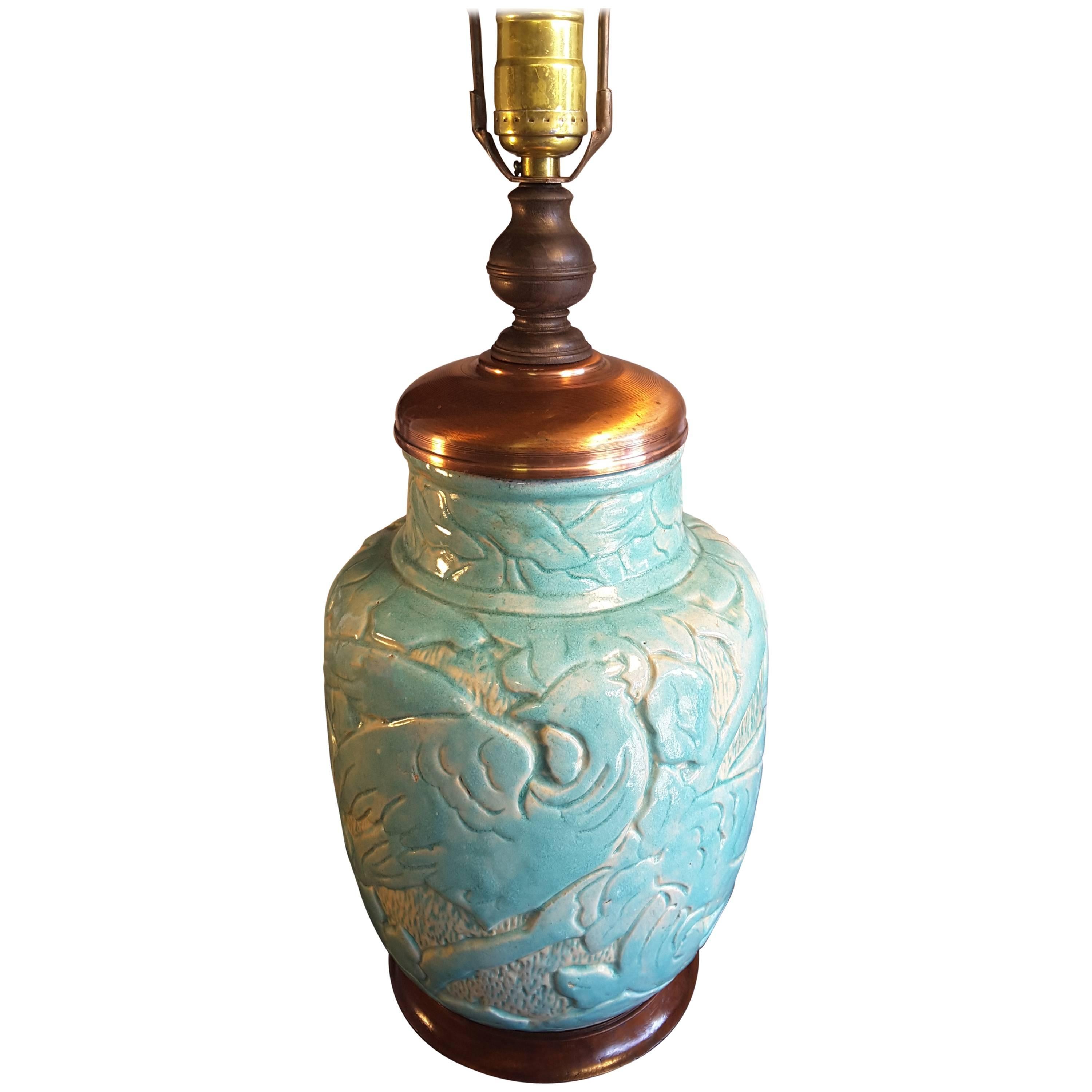 Rare vase en grès « Zolo » émaillé de turquoise massif, monté comme une lampe, 1926