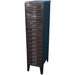 Tall English Polished Steel Filing Cabinet with Tapered Legs, circa 1960