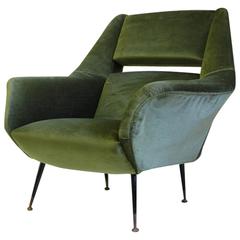 Olive Green Velvet Club Chair by Carlo de Carli , Italy, 1960s