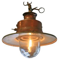 Large Early Industrial Gas Lantern Pendant/ Electrified