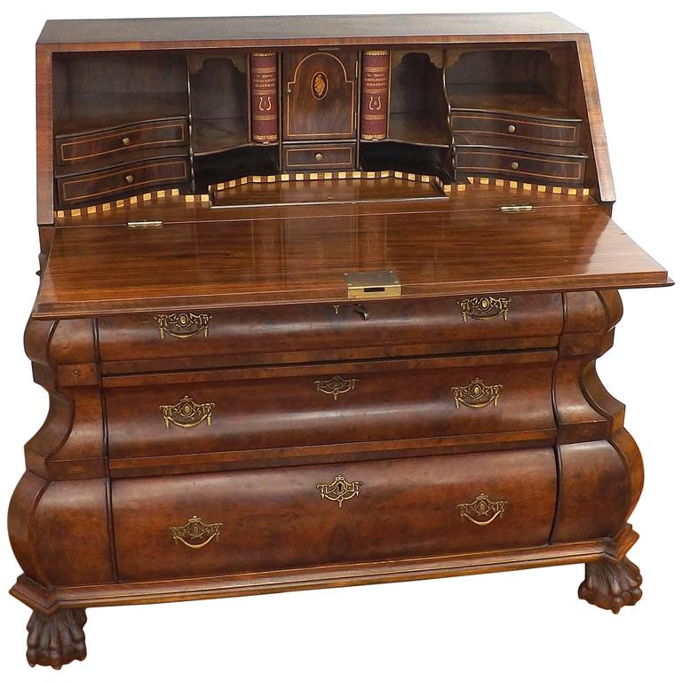 Walnut Burl Claw Foot Drop Front E Desk Or Secretaire For Walnut Burl And Rosewood Claw Foot Drop Front Desk Circa 1900