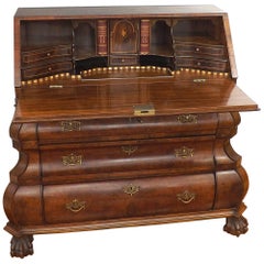 Walnut Burl and Rosewood Claw Foot Drop Front Desk, circa 1900