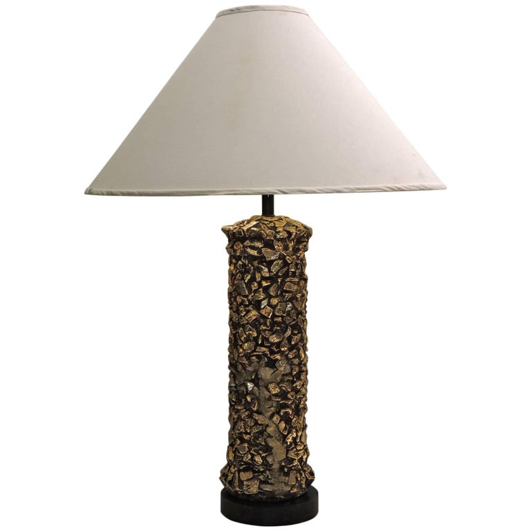 1960s Gilded Plaster Faux Rock Pebbles, Mexican Tin Table Lamps