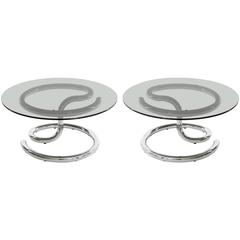 Pair of Anaconda Tables, Chrome Smoke Glass, 1970 1