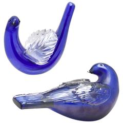 Signed Venini Murano Blue Birds Doves Designed by Tyra Lundgren 7