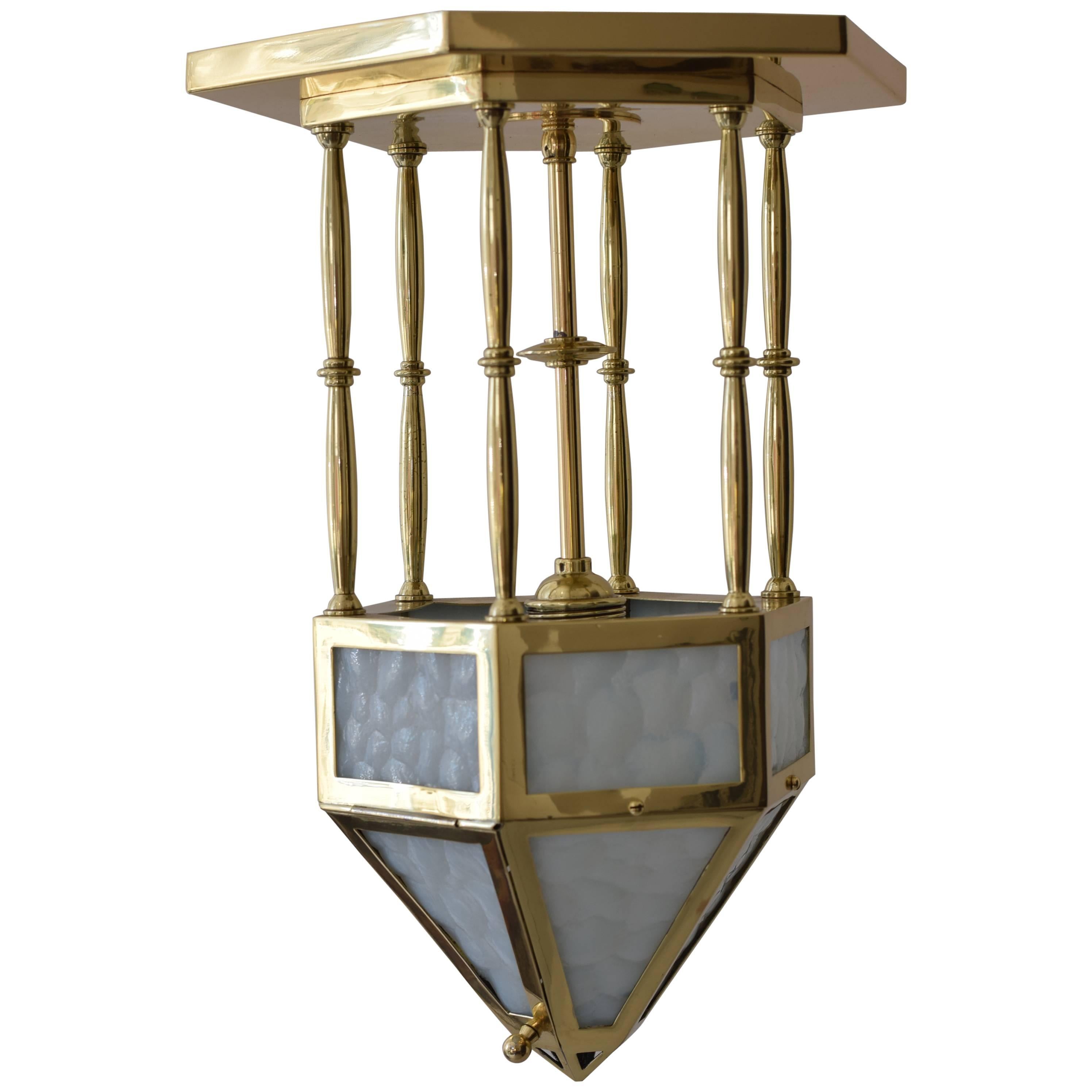 Jugendstil Ceiling Lamp, circa 1908 with Blue Opaline Glass