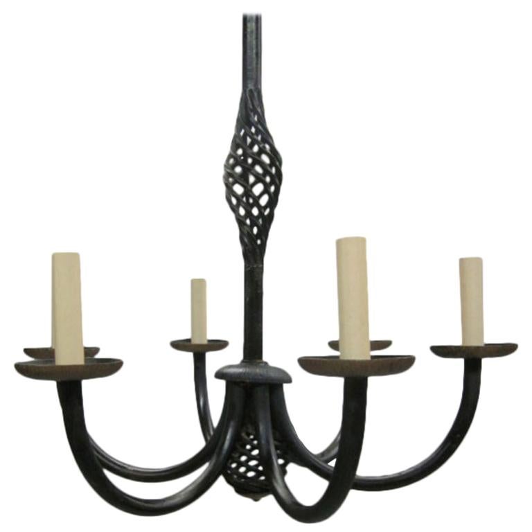French Midcentury Wrought Iron Chandelier in Style of Gilbert Poillerat, 1940 For Sale