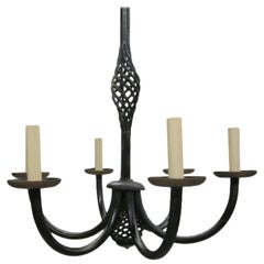 French Midcentury Wrought Iron Chandelier in Style of Gilbert Poillerat, 1940