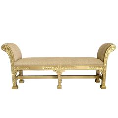 Chippendale Style Lacquered Metallic Gold Long Window Bench