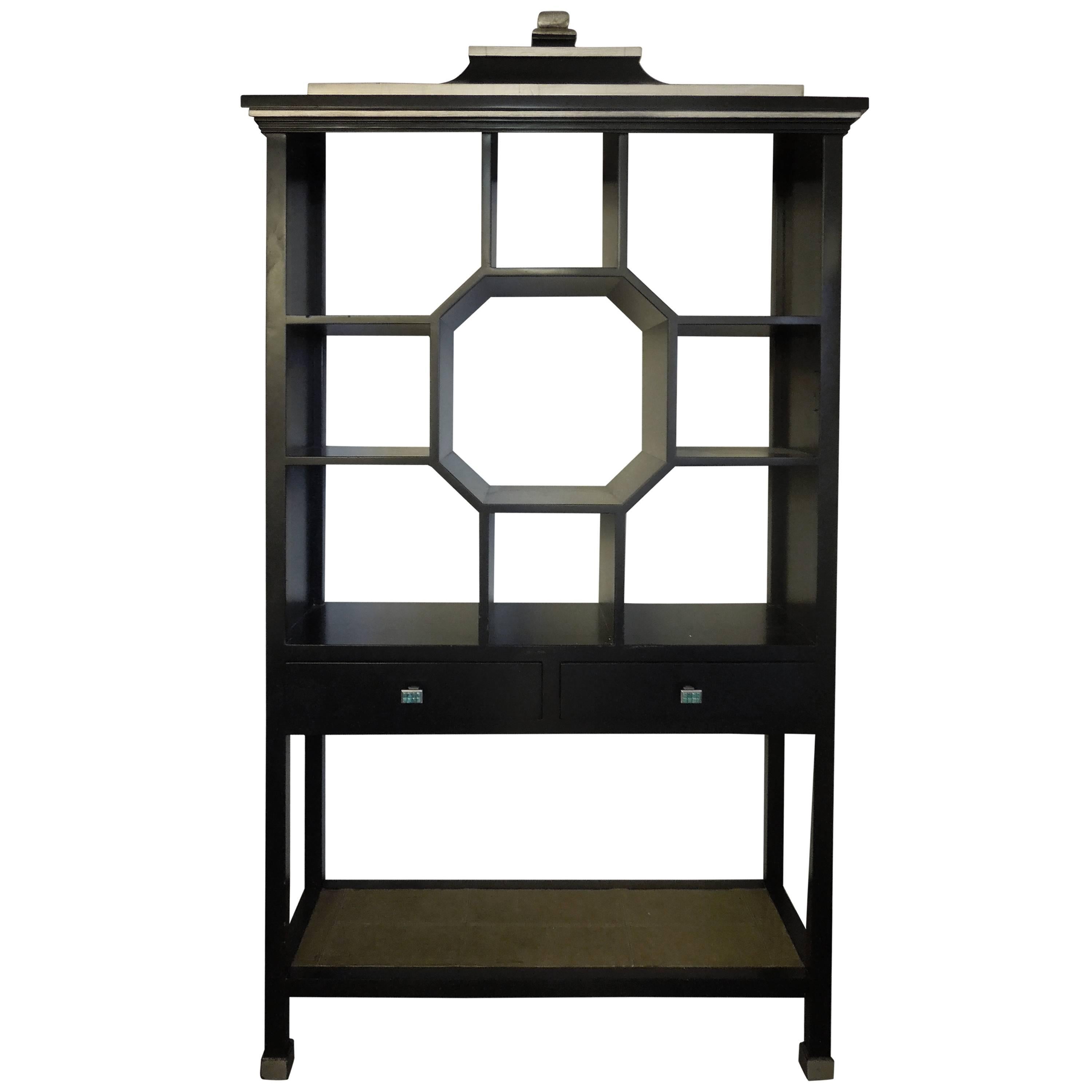 Modern Version Dorothy Draper Style Chinoiserie Curio Cabinet