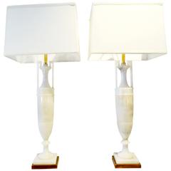 Pair of 1950's Italian Urn Form Alabaster Lamps