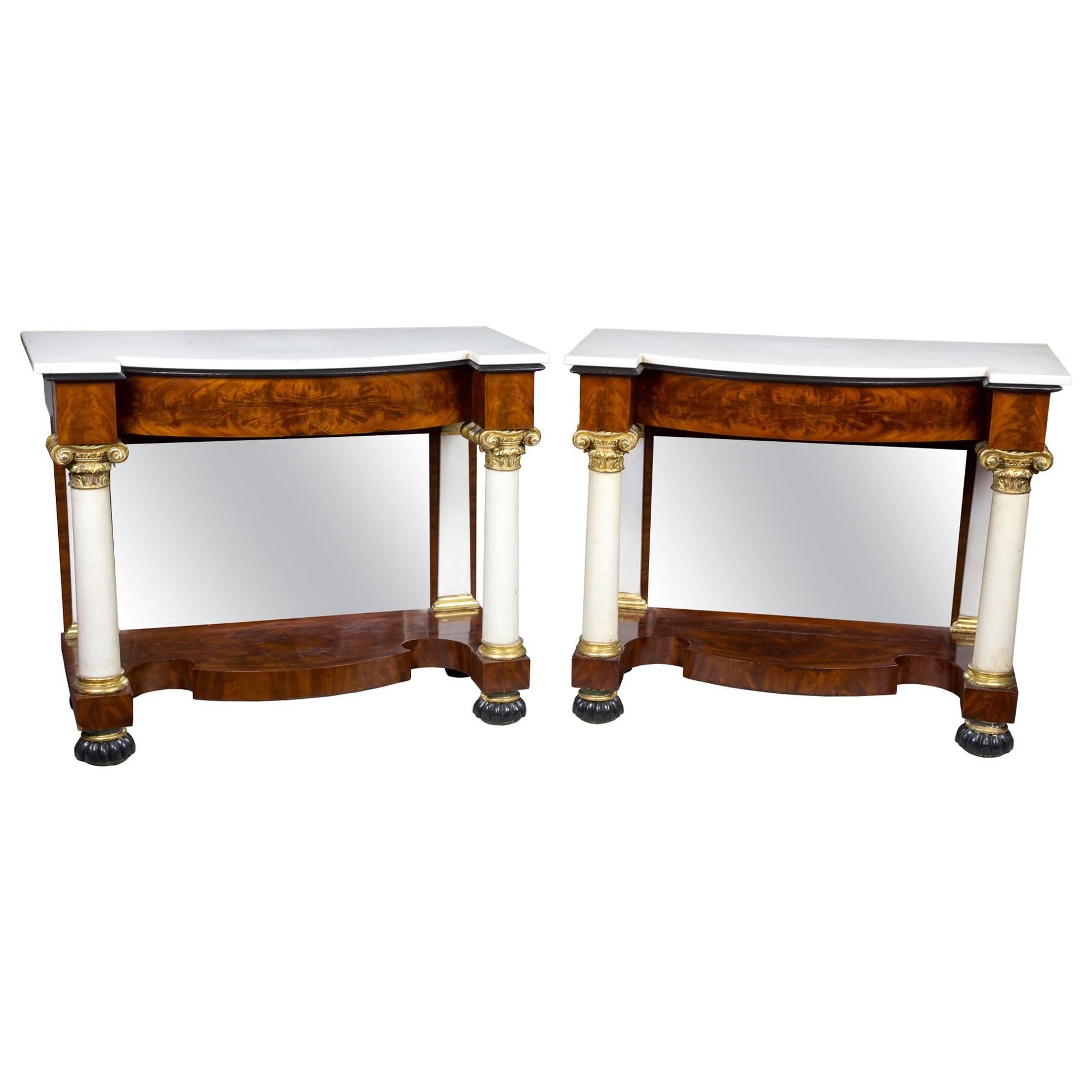 Pair of Mahogany and Marble Classical Pier Tables