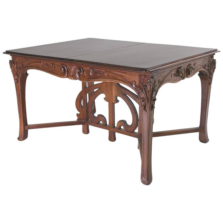 Art Nouveau Dining Suite with Six Chairs and Extension Table, France