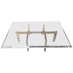 Rectangular Vintage Lucite and Brass Coffee Table in the Manner of Hollis Jones