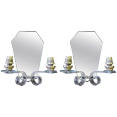 Pair of French Mid-Century Modern Mirrored Sconces Attributed to Maison Bagues
