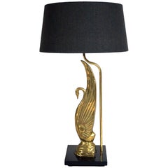 Hollywood Regency Brass Swan Table Lamp