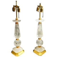 Pair of Art Deco Style Rock Crystal and Giltwood Lamps