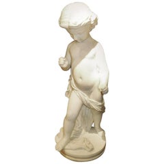 Carved Italian Marble Standing Nude Boy Wearing a Robe