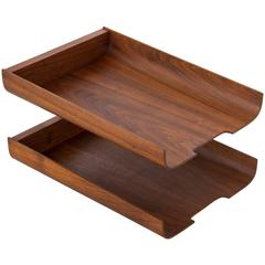 Vintage Rainbow Wood Products Two-Tier Teak Paper Tray