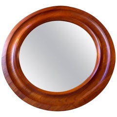 Round Danish Teak Wall Mirror by Pedersen & Hansen, Mid-Century, circa 1960