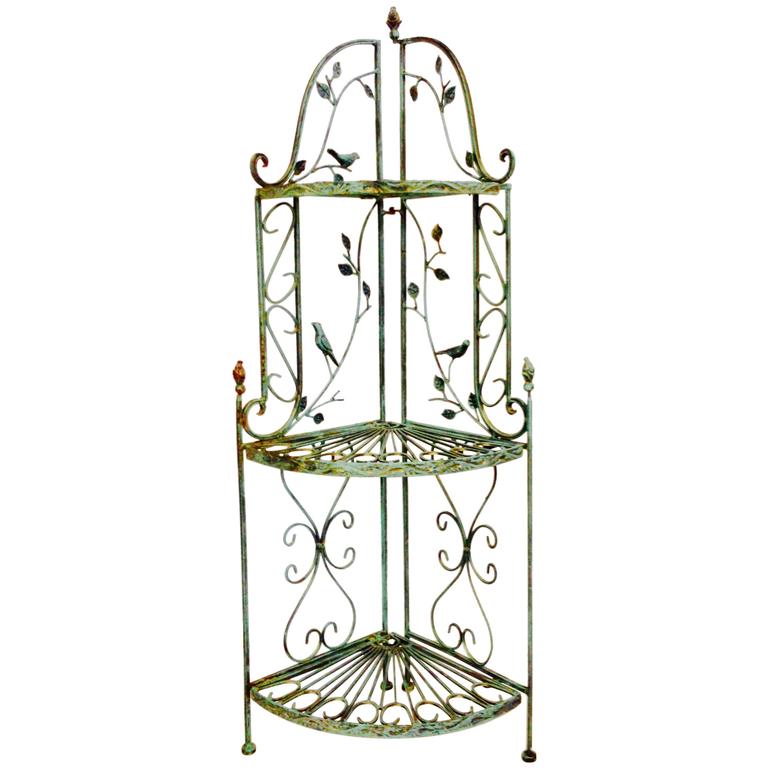 French Iron ThreeTier Corner Verdigris Bird Shelf at 1stDibs