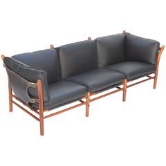 Black Leather Safari Sofa by Arne Norell 1