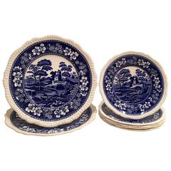 Vintage Copeland Spode Tower Blue Set of Five Plates