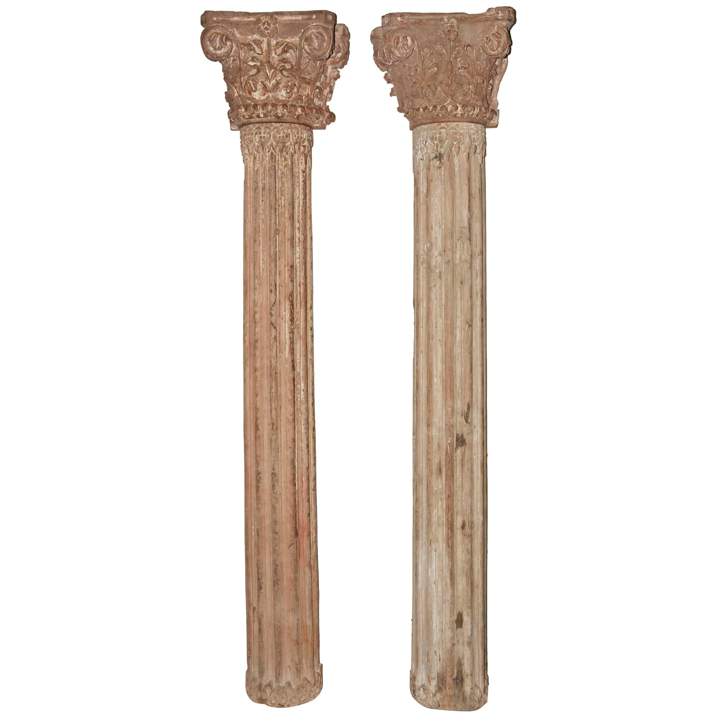 Pair of Antique Pilasters and Matching Corinthian Capitals For Sale
