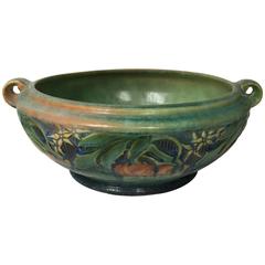 Antique American Arts & Crafts Roseville Green Pottery Baneda Pattern Low Bowl