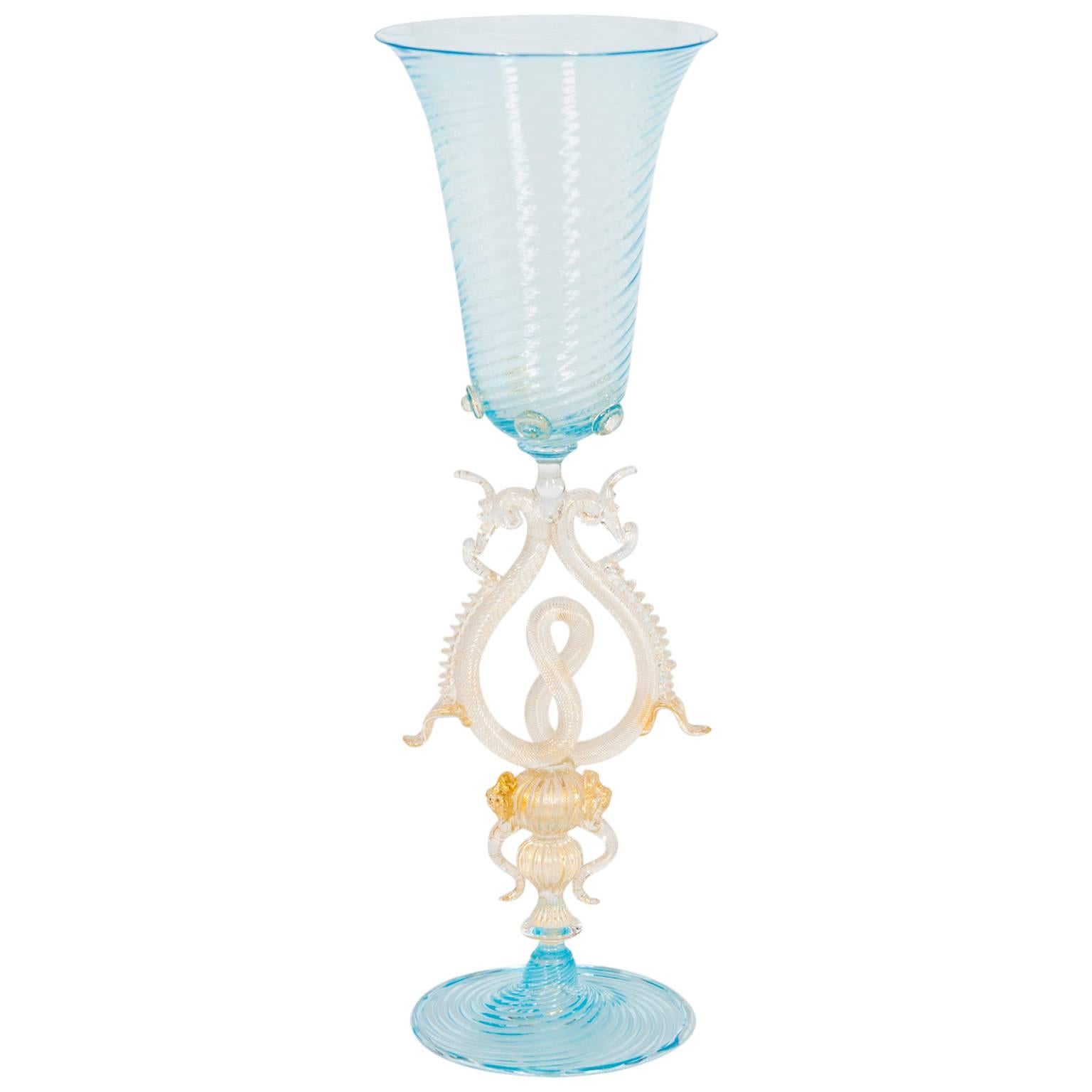 Italian Venetian Handblown Goblet in Murano Glass, circa 1970