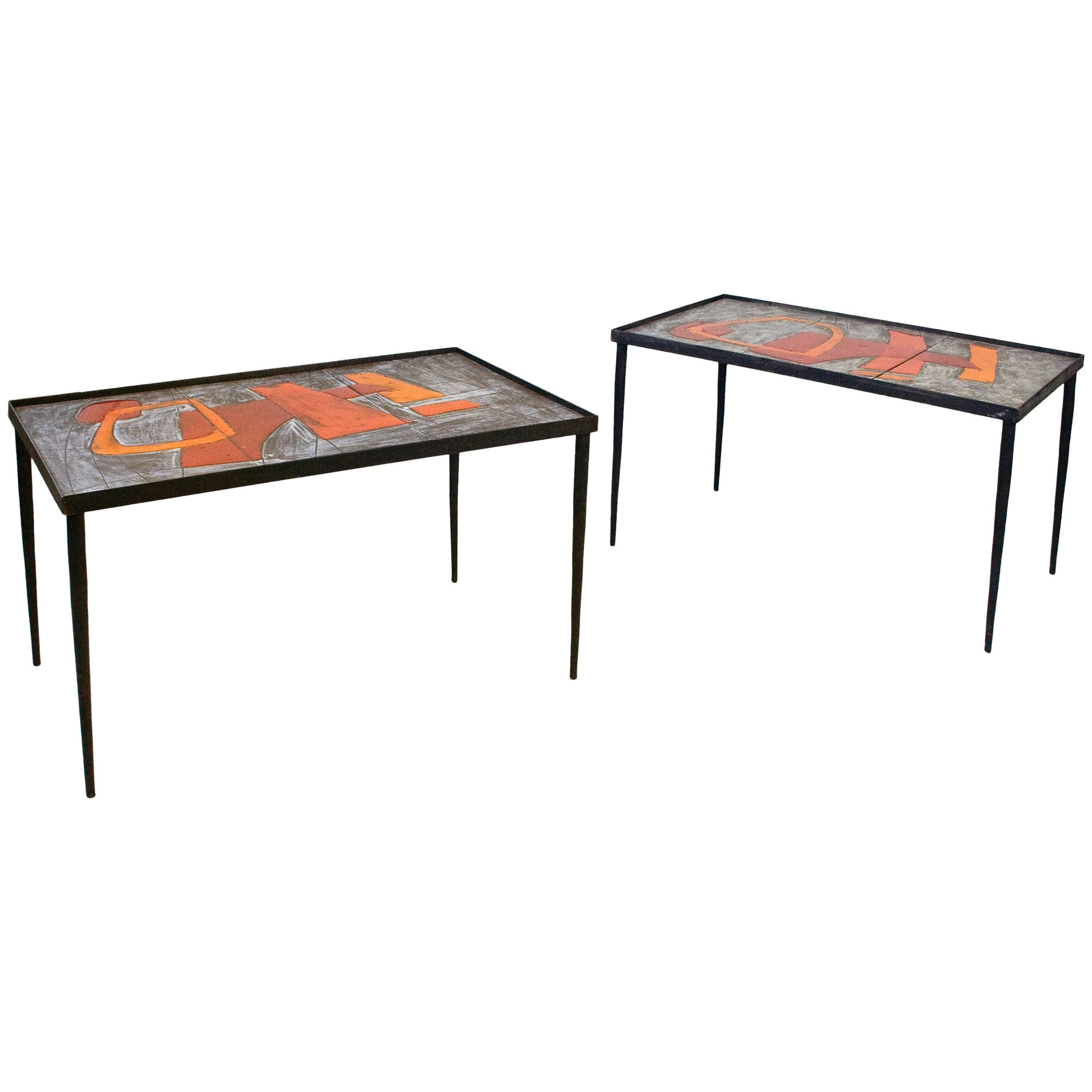 Pair of Robert and Jean Cloutier Ceramic Coffee Tables, circa 1960, France