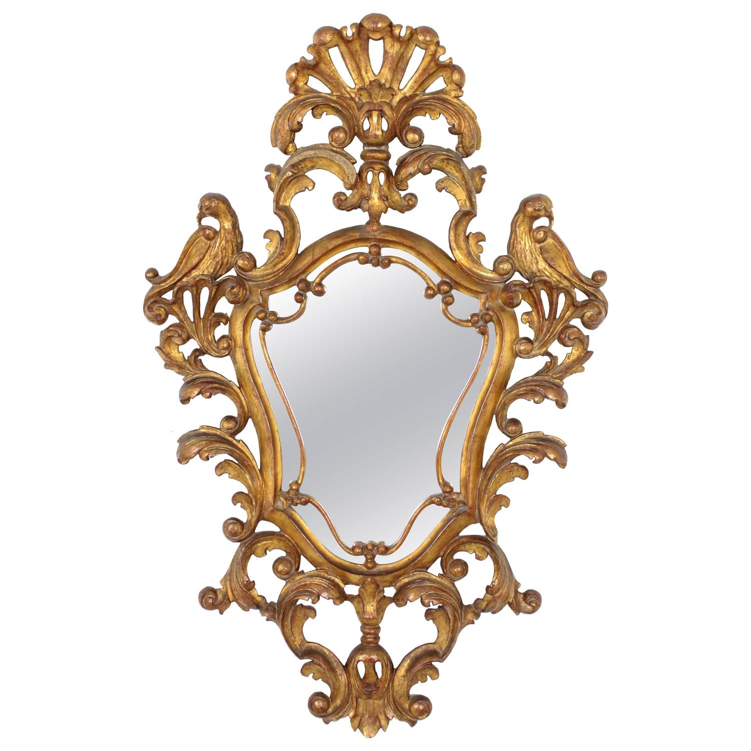 19th Century Spanish Rococo Style Wood Carved Gold Leaf Mirror For Sale at 1stdibs