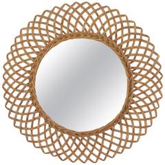 1960s Spanish Handwoven Rattan Circular Mirror 7