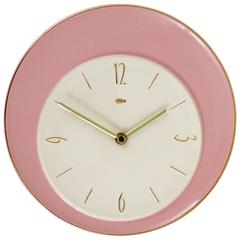 Retro Charming Pink and White Mid-Century Porcelain Wall Clock, Germany, 1950s