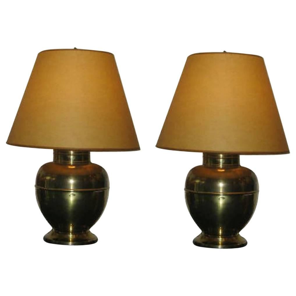 Pair of British Mid-Century Modern Brass Baluster Table Lamps For Sale