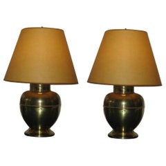 Vintage Pair of British Mid-Century Modern Brass Baluster Table Lamps