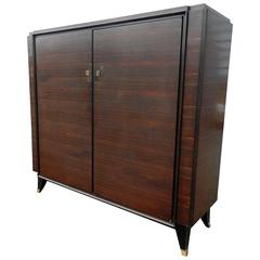 Leleu Style Art Deco Low Rosewood and Gilt Brass Armoire 8